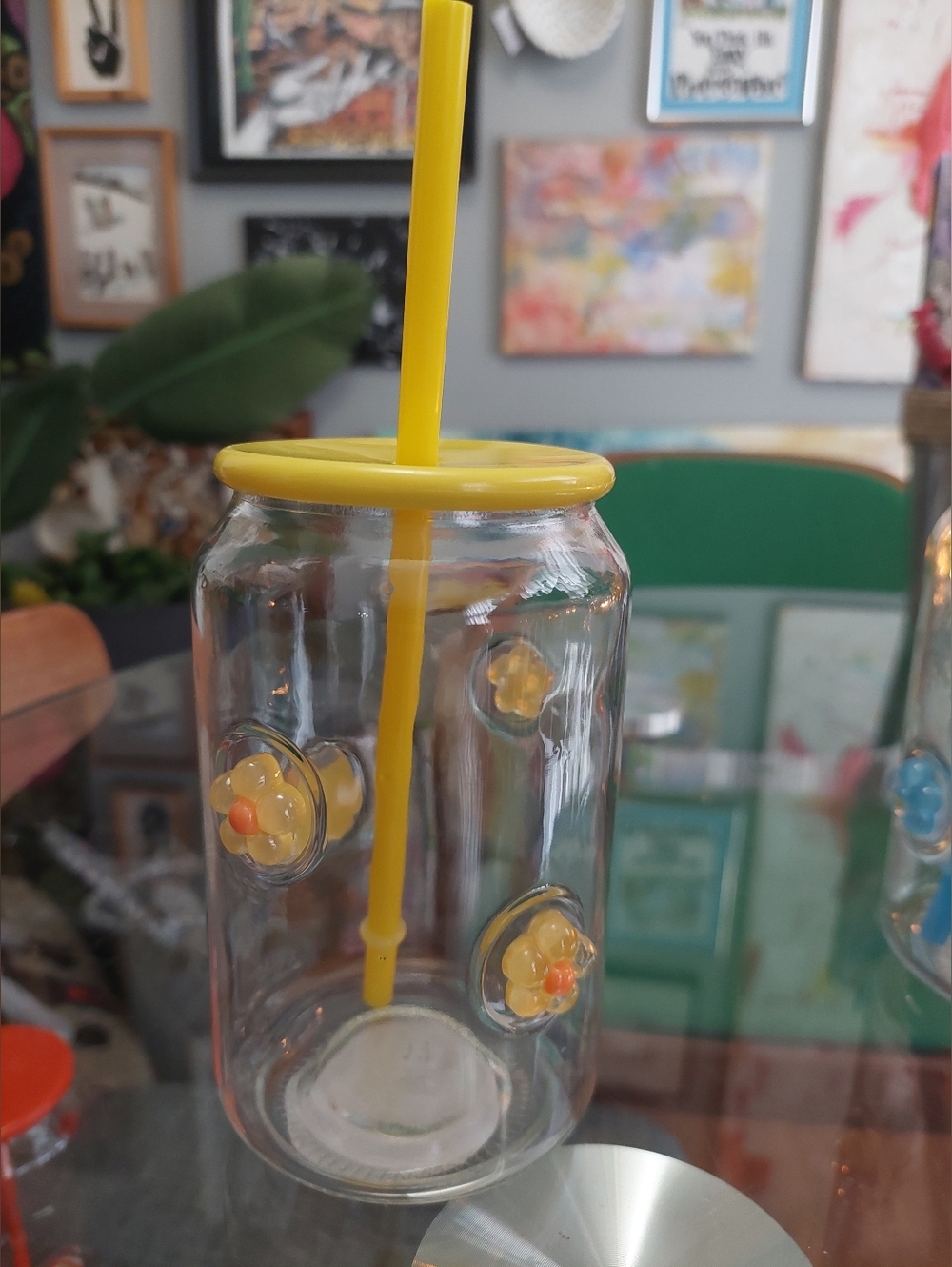 New Viral Glass TUMBLER Daisy Flowers W/ Lid And Straw